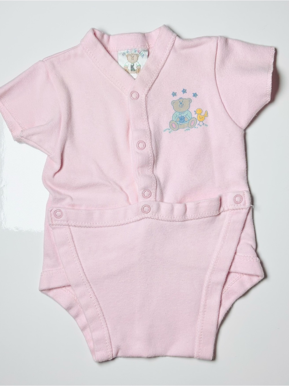Vintage Baby Pink Snap Front Kimono Onesie Bear Pink Pastel 14 LBS 3-6M Retro